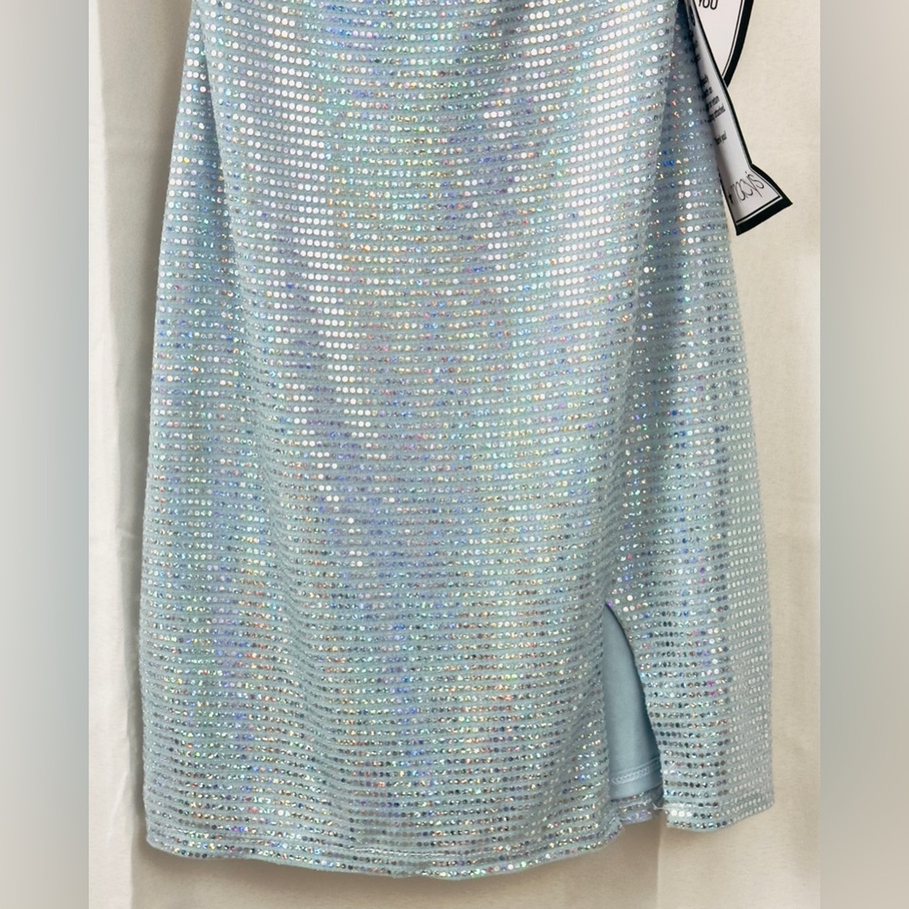 City Studios Juniors Womens Light Blue Metallic Mini Slip Dress Cowl Neck S NWT - Picture 6 of 11